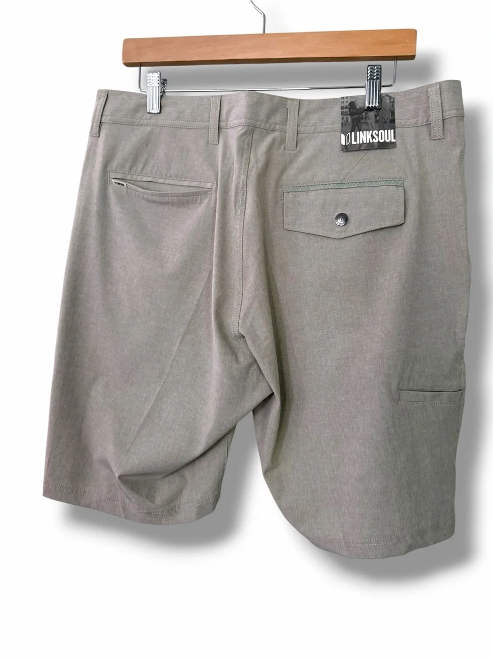 Linksoul Solid Boardwalker Short Khaki 34 10” inseam NWT
